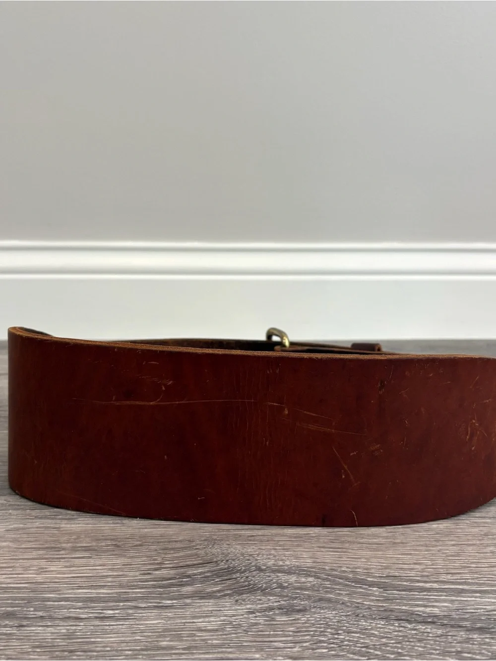 Vintage Thick Brown Leather Weightlifting Powerlifting Belt Brass Buckle